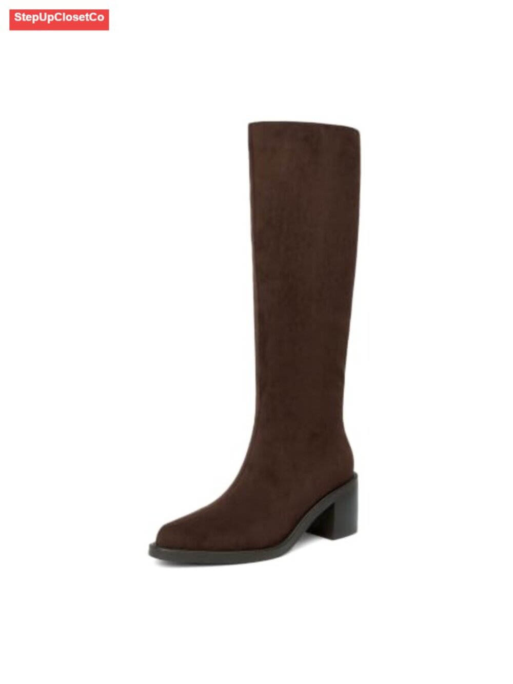Knee High Boots Women Pointed Toe Tall Faux Leather Chunky Heel